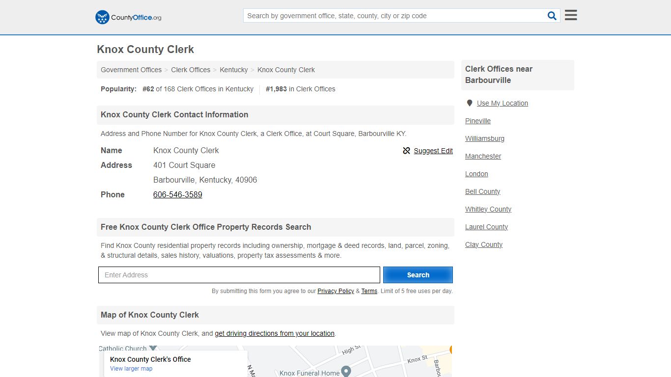 Knox County Clerk - Barbourville, KY (Address and Phone)